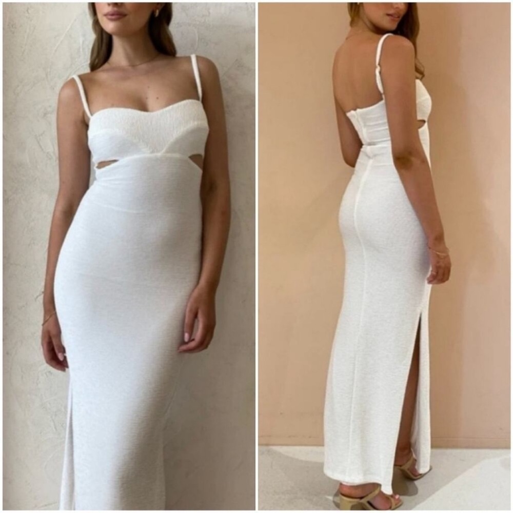 Rumer the Label REVOLVE RAE Maxi Dress Bodycon Knit Ivory White Size Large New